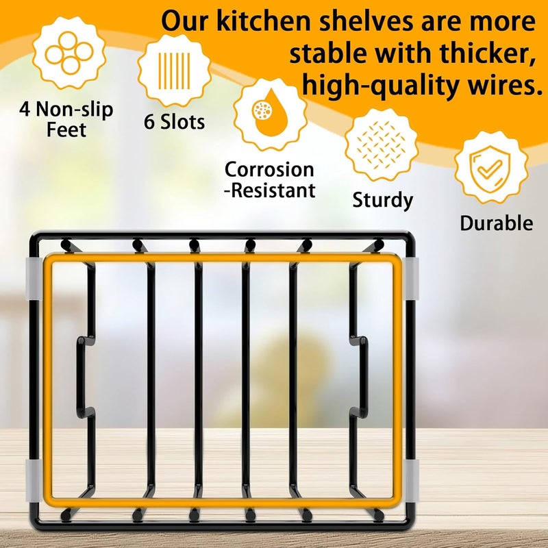 PMYEK 2 Pack Cutting Board Organizer and Pot Lid Holder, Kitchen Cabinet Organizer Rack with 7 & 5 Compartments, Heavy-Duty Iron Baking Sheet Pan Organizer with Non-Slip Base, Space-Saving Kitchen Storage - Image 5